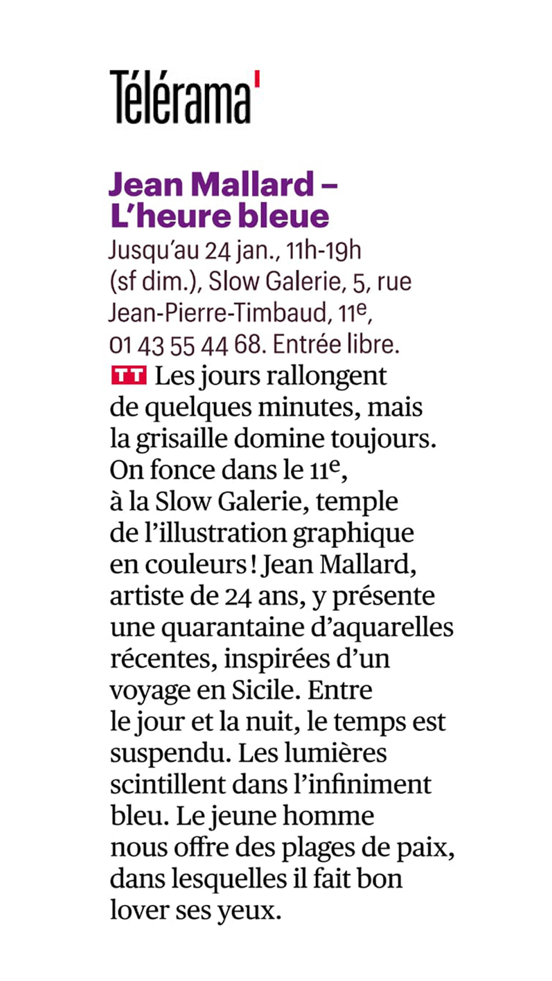 Article dans Telerama